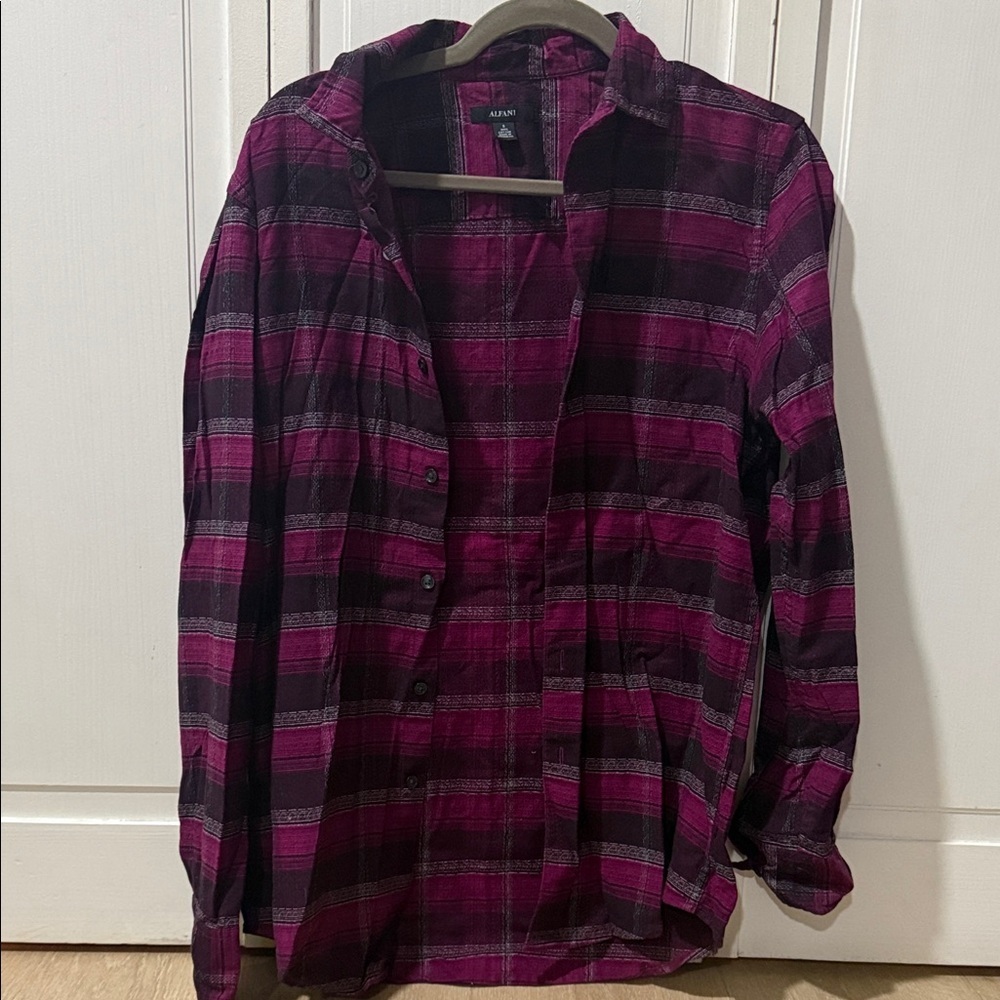 Alfani Men's Magenta & Black Plaid Shirt Jacket